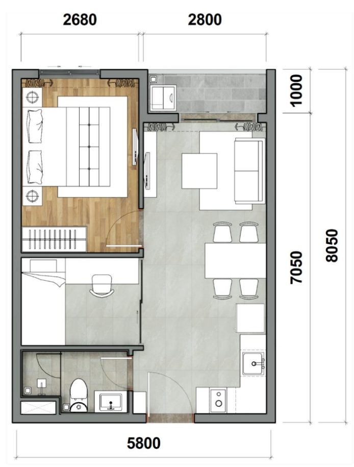 thiết kế căn 1 pn k-home apartment